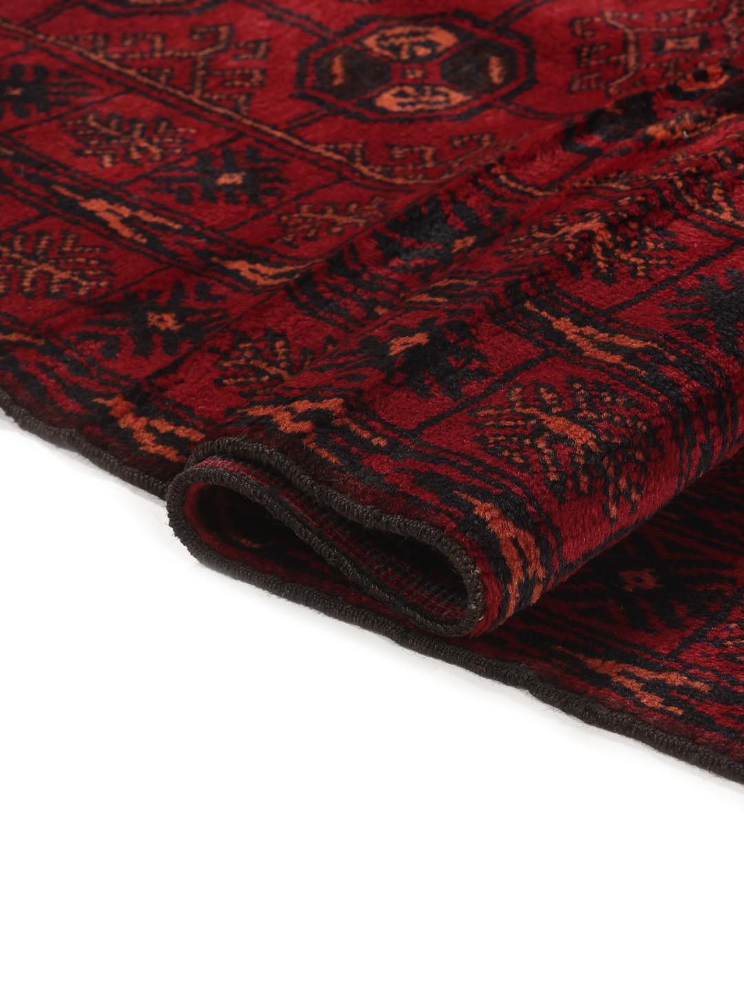 Handgeknoopte Afghaanse loper in rood met geometrische motieven