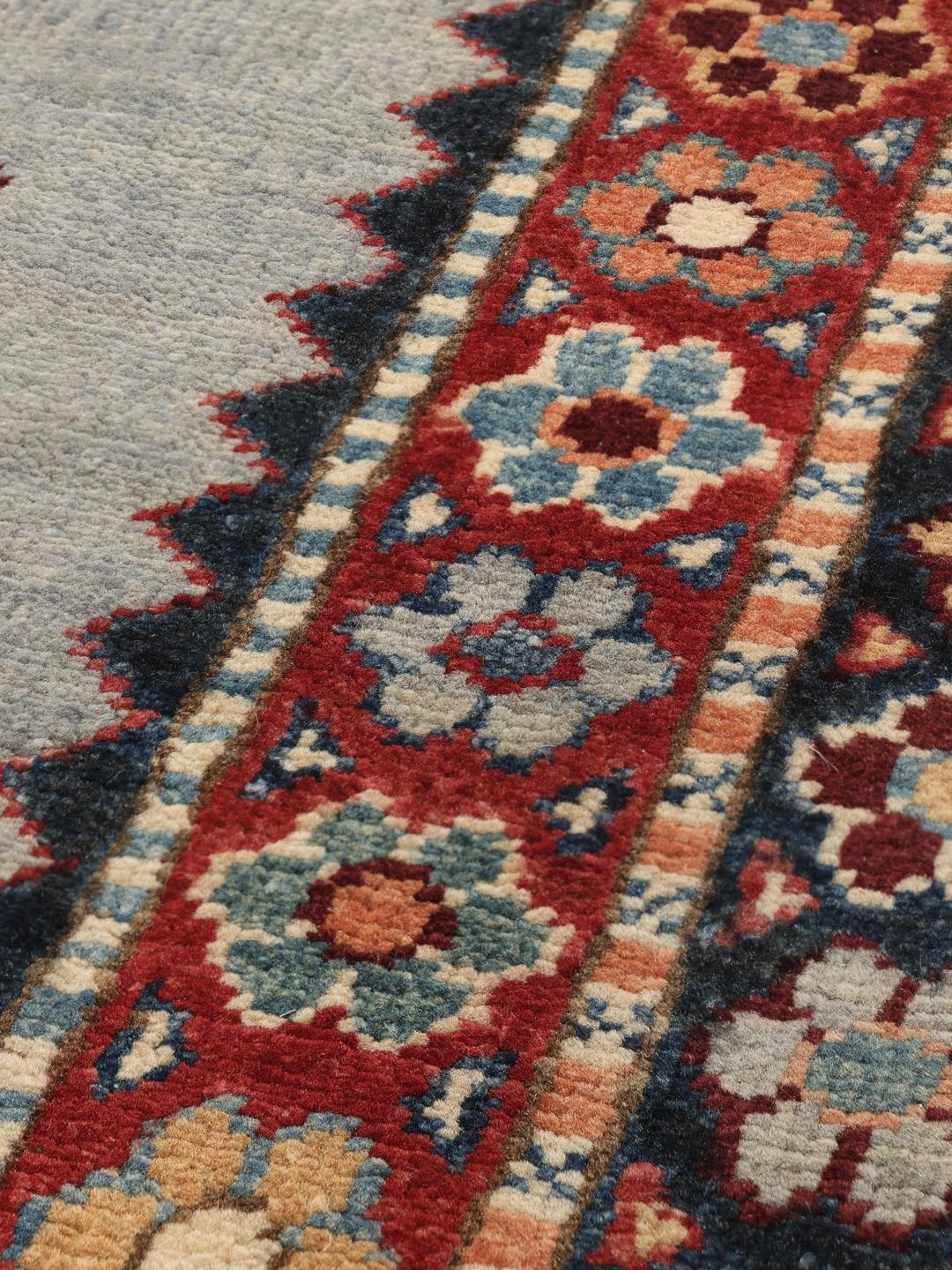 Handgefertigter Kazak-Läufer aus Afghanistan in Blau mit geometrischen Mustern