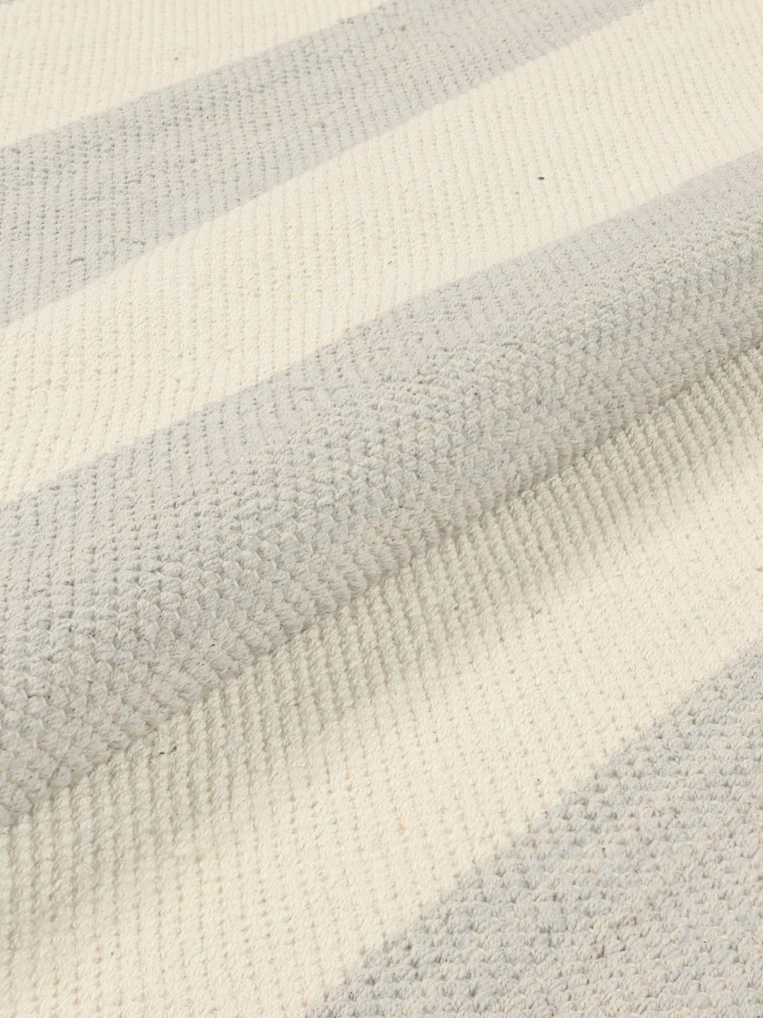 Tapis de couloir en coton tissé à la main avec un motif rayé gris et blanc cassé