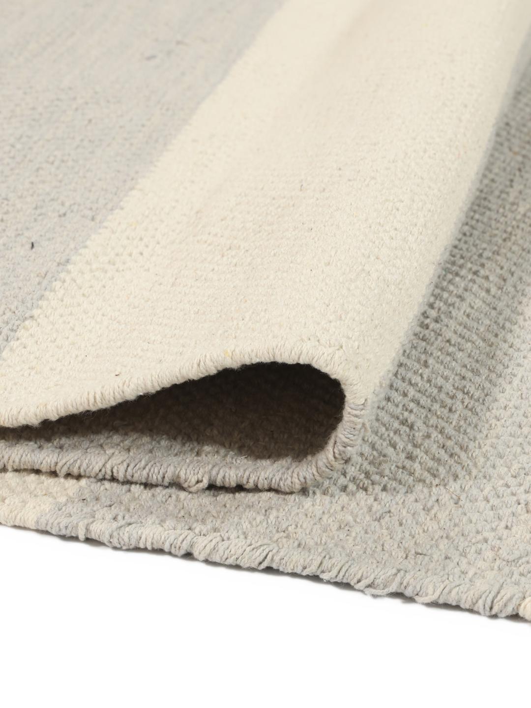 Tapis de couloir en coton tissé à la main avec un motif rayé gris et blanc cassé