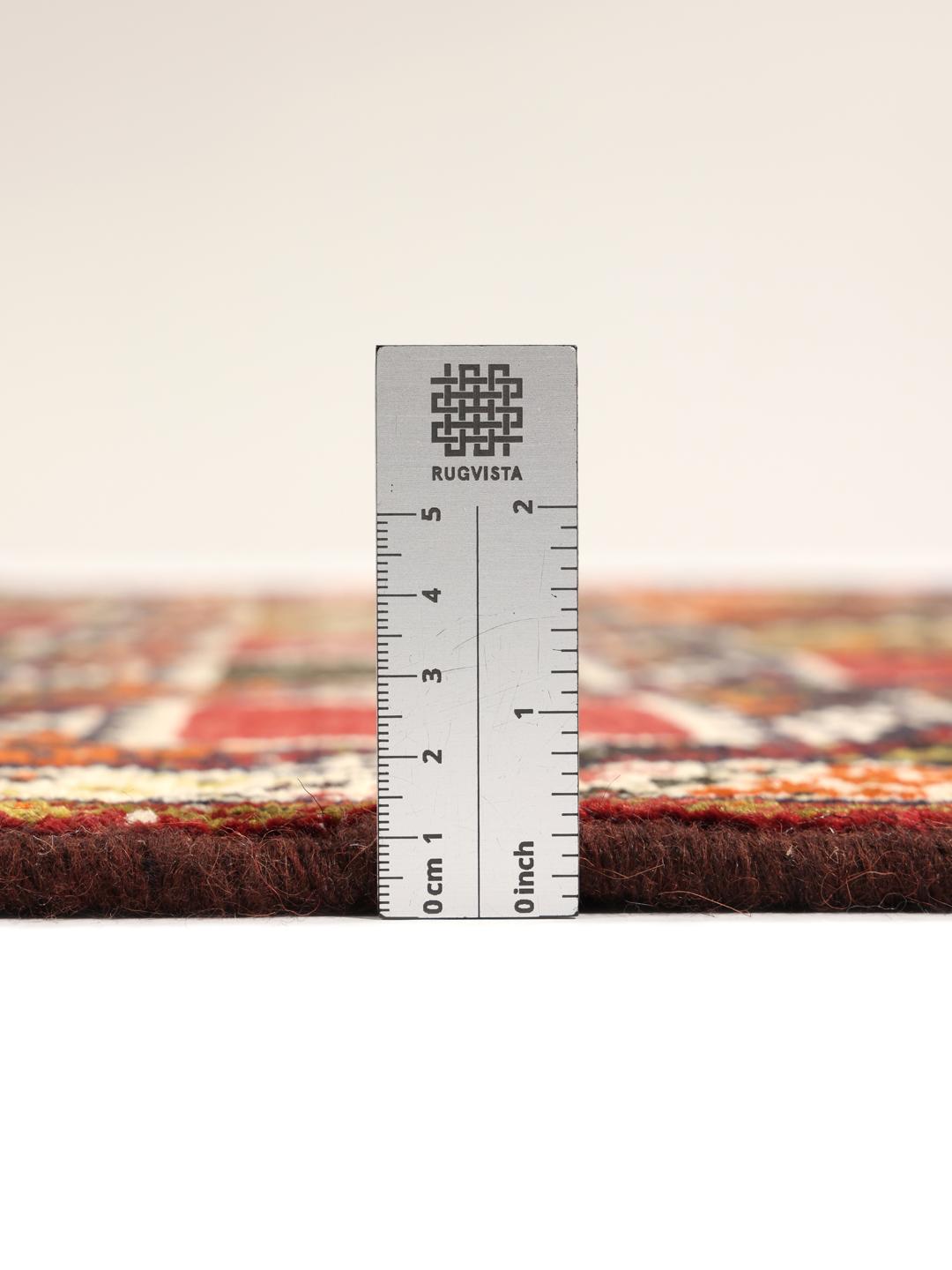Handgeknoopt Ghashghai-tapijt uit het Midden-Oosten met een veelkleurig geometrisch vierkantpatroon