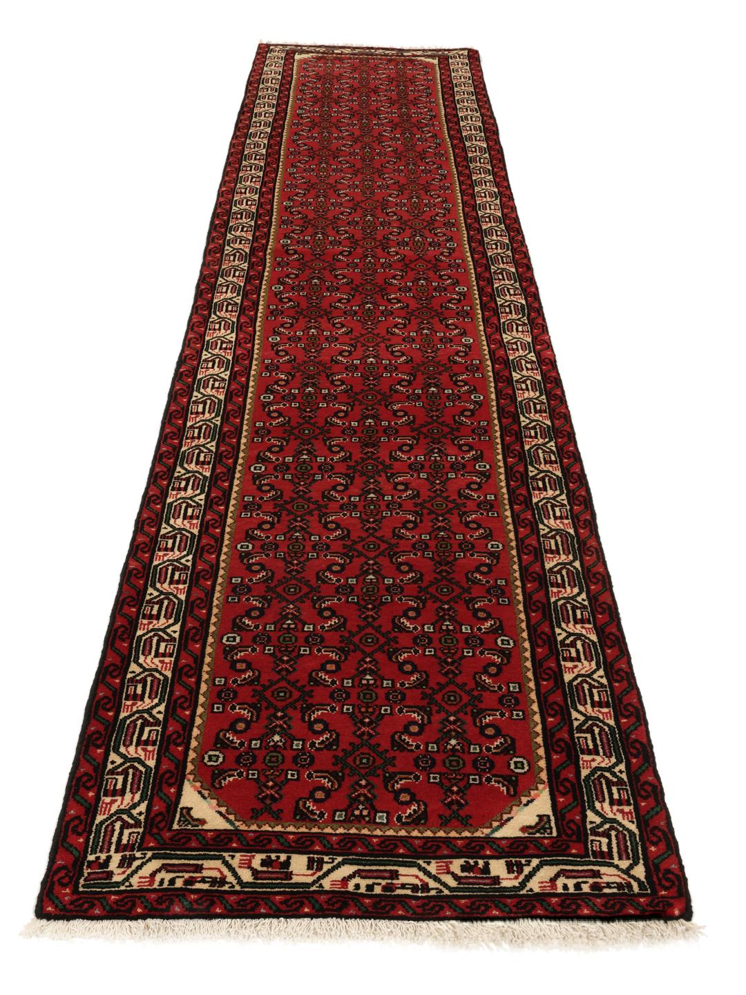 Hand-knotted red Hamadan runner from the Middle East