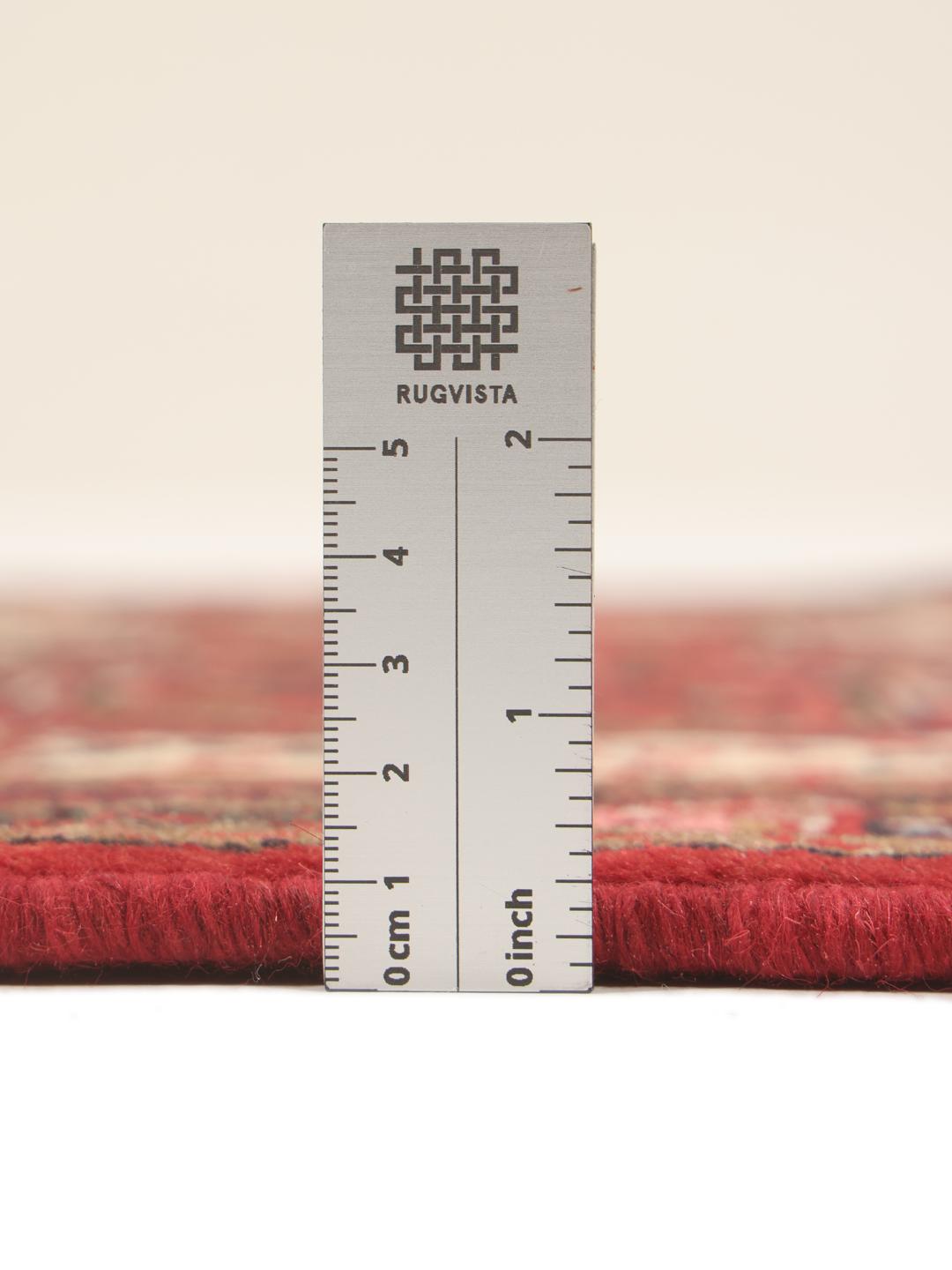 Hand-knotted Asadabad runner with geometric red and cream patterns