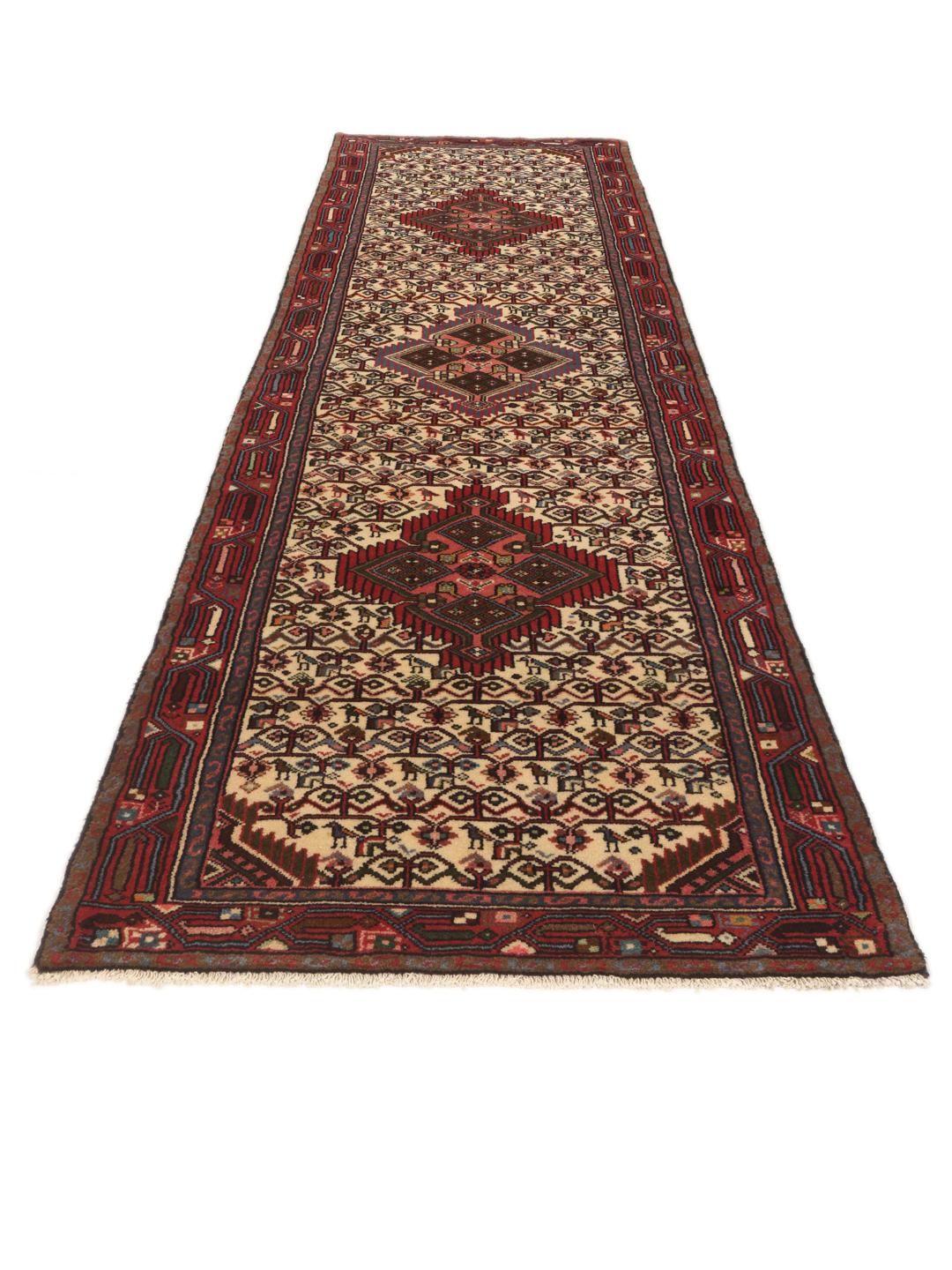 Hand-knotted Asadabad runner from the Middle East in shades of red and beige