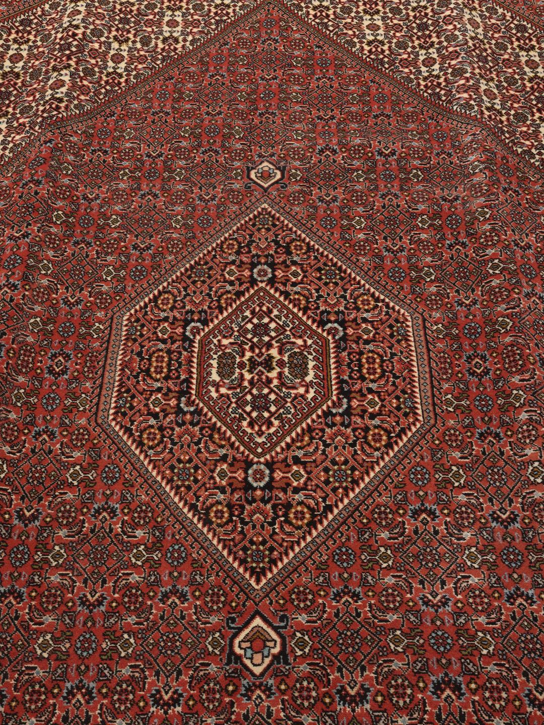 Hand-knotted Bidjar rug from the Middle East in deep red and beige tones
