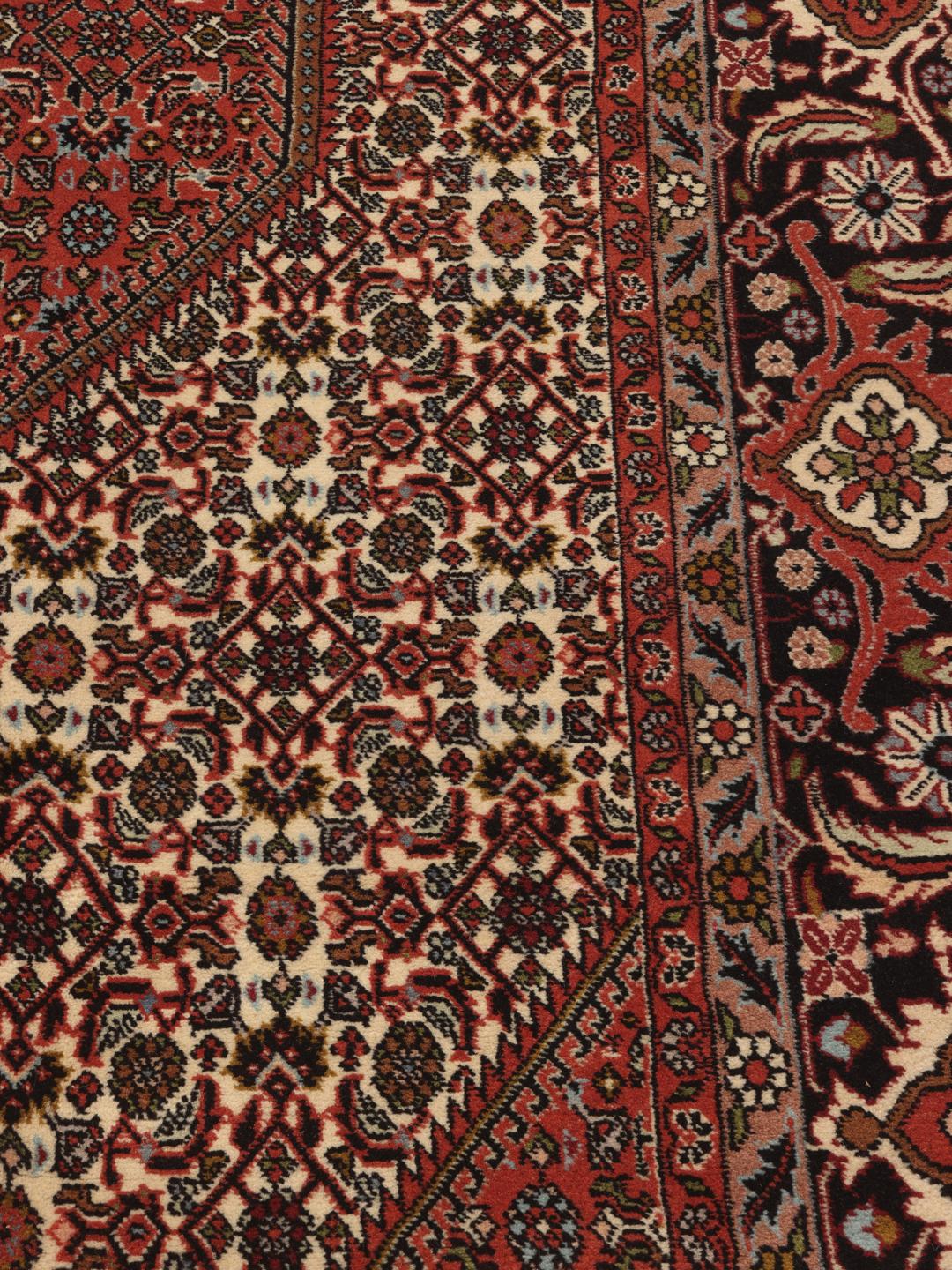 Hand-knotted Bidjar rug from the Middle East in deep red and beige tones