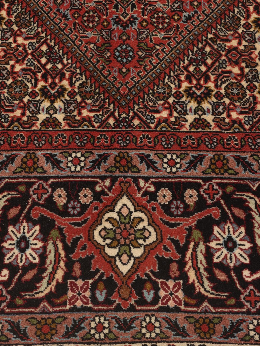 Hand-knotted Bidjar rug from the Middle East in deep red and beige tones