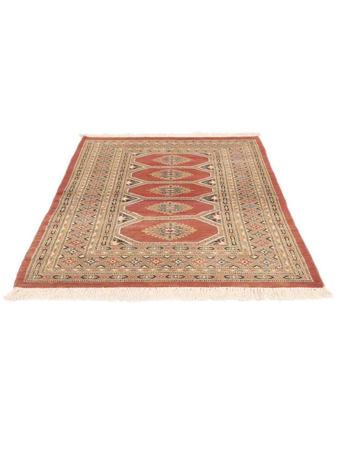 Hand-knotted Pakistan Bokhara 2ply rug in red with detailed tribal motifs