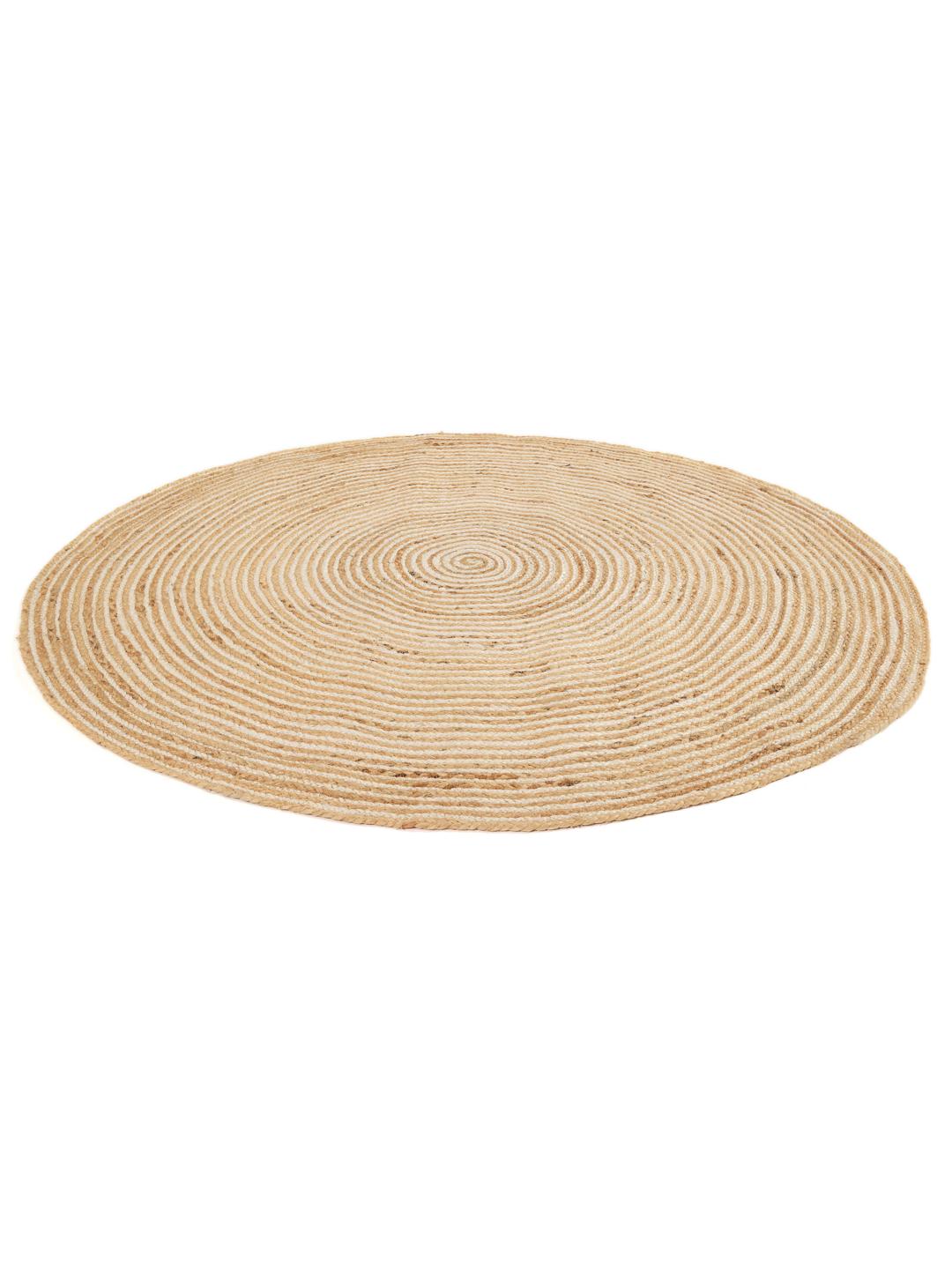 Rond beige vloerkleed met cirkelvormig patroon