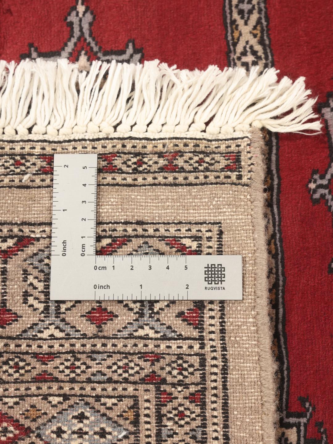 Hand-knotted red Pakistan Bokhara 2ply wool rug with medallion motifs