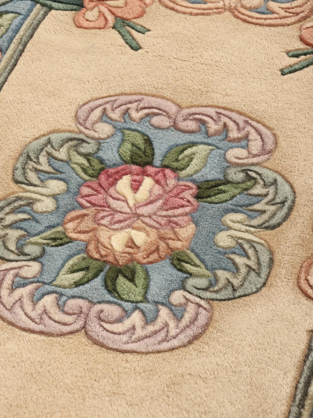 Handgeknoopt Chinees tapijt met bloemmotieven in beige en blauw