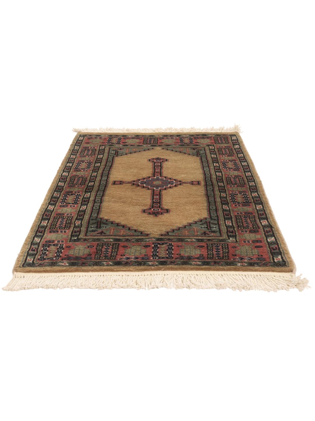Håndknyttet Pakistan Bokhara 3ply-tæppe med beige felt og geometrisk medaljon