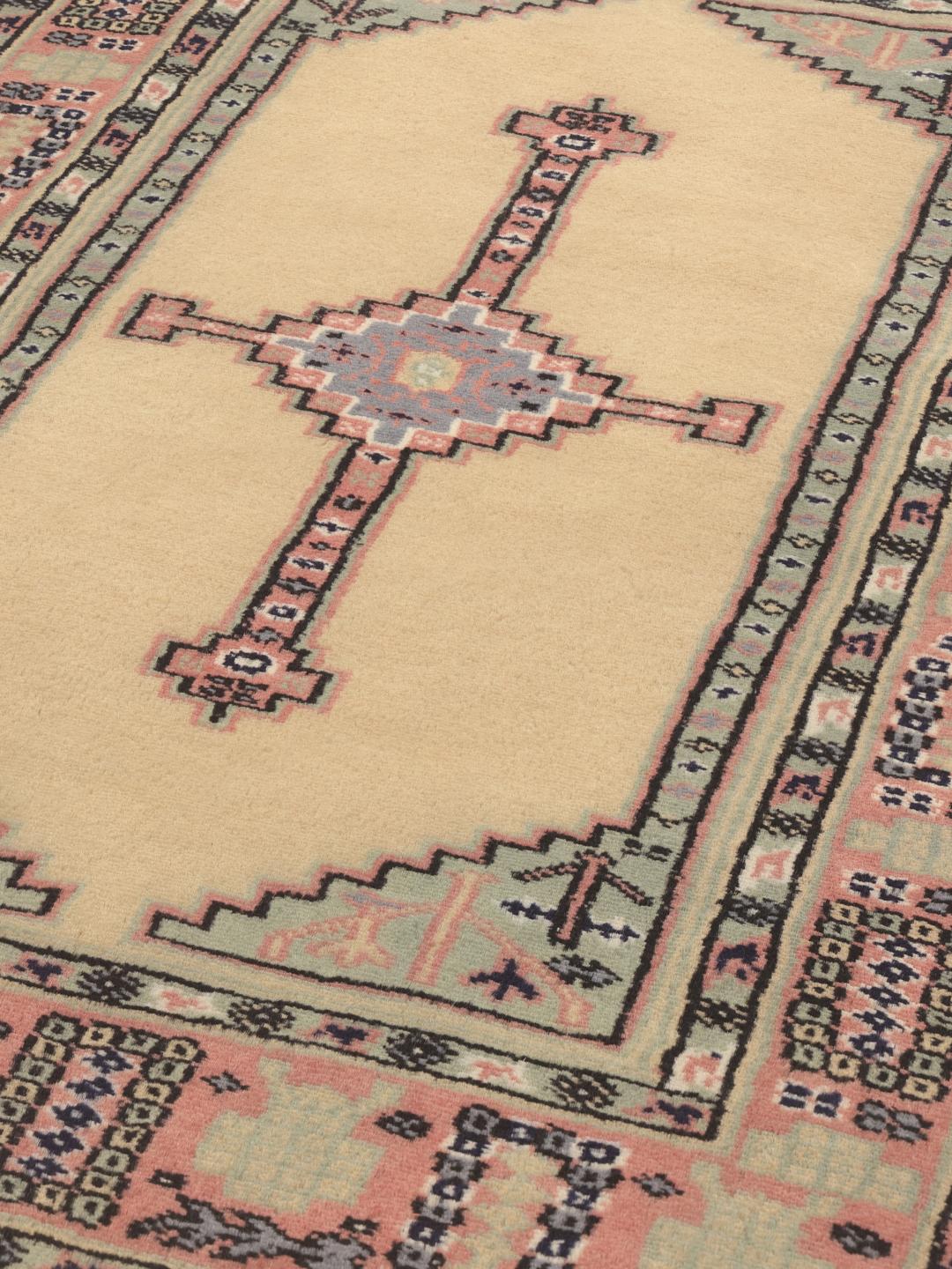 Håndknyttet Pakistan Bokhara 3ply-tæppe med beige felt og geometrisk medaljon