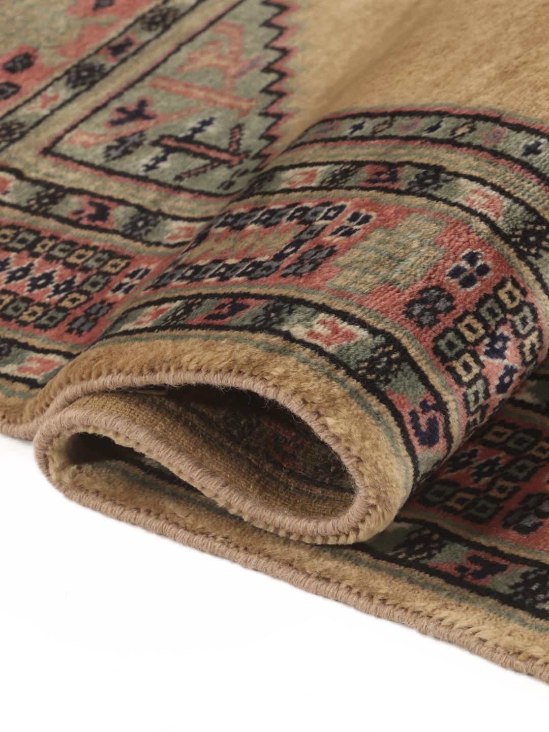 Håndknyttet Pakistan Bokhara 3ply-tæppe med beige felt og geometrisk medaljon