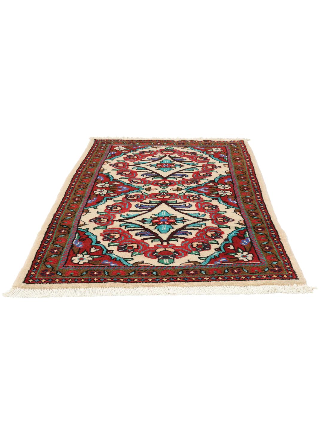 Een handgeknoopt Lillian-tapijt uit het Midden-Oosten met een levendig veelkleurig bloemendesign.
