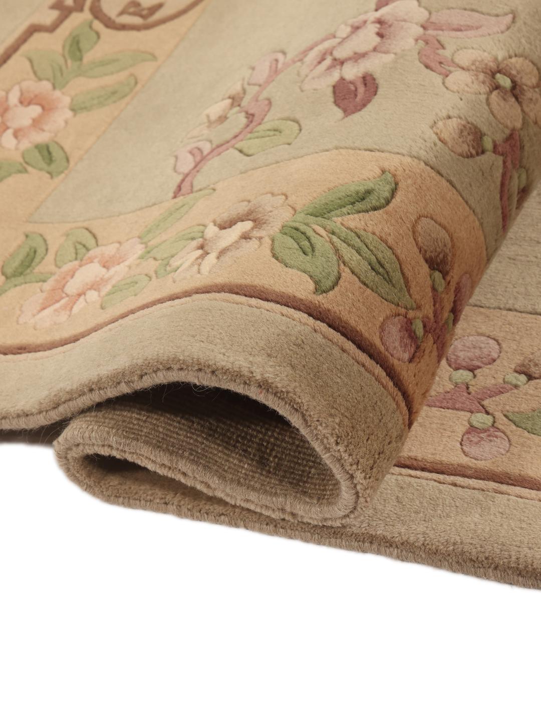 Handgeknoopt Chinees tapijt met bloemmotieven in beige