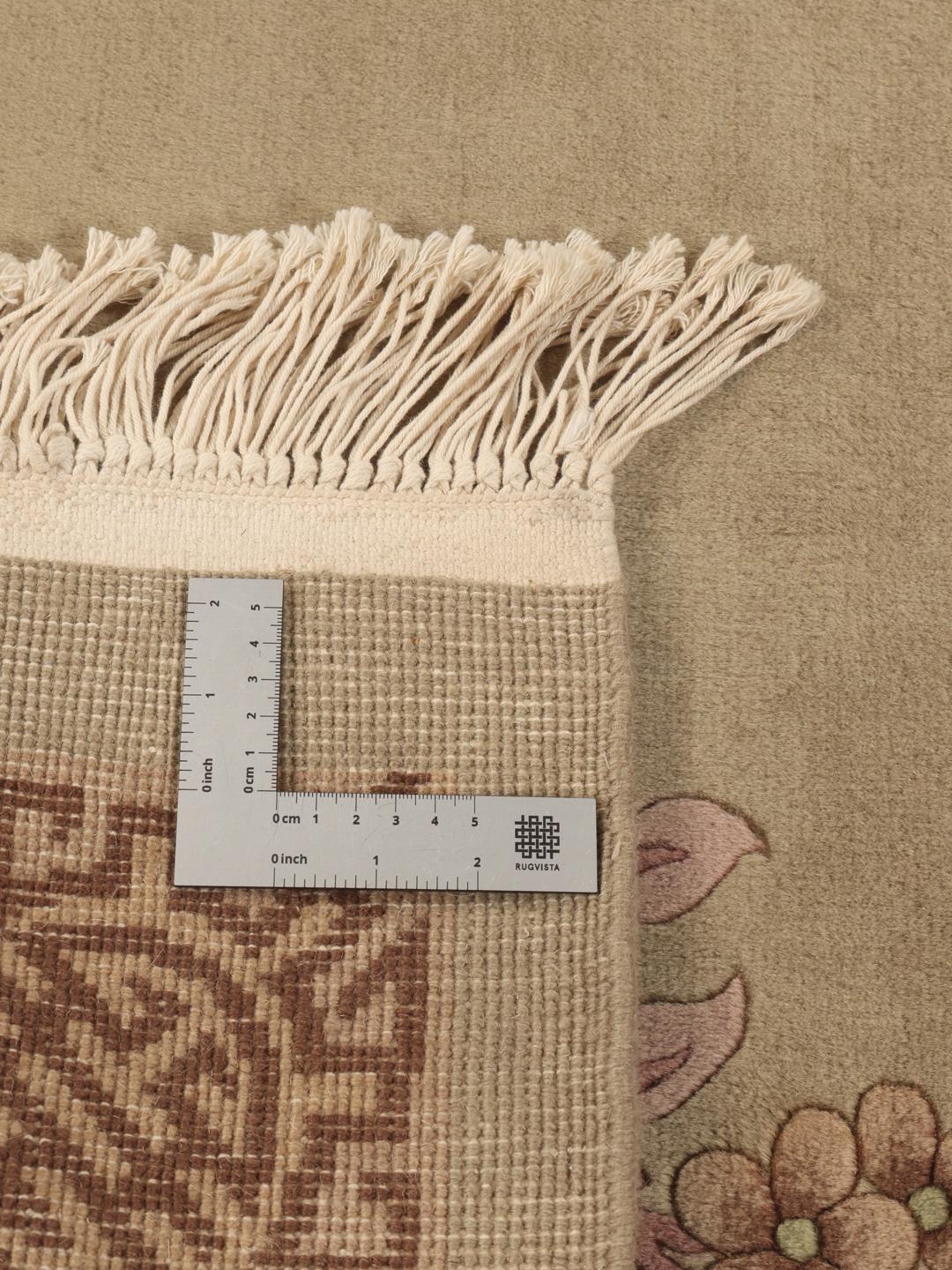 Handgeknoopt Chinees tapijt met bloemmotieven in beige