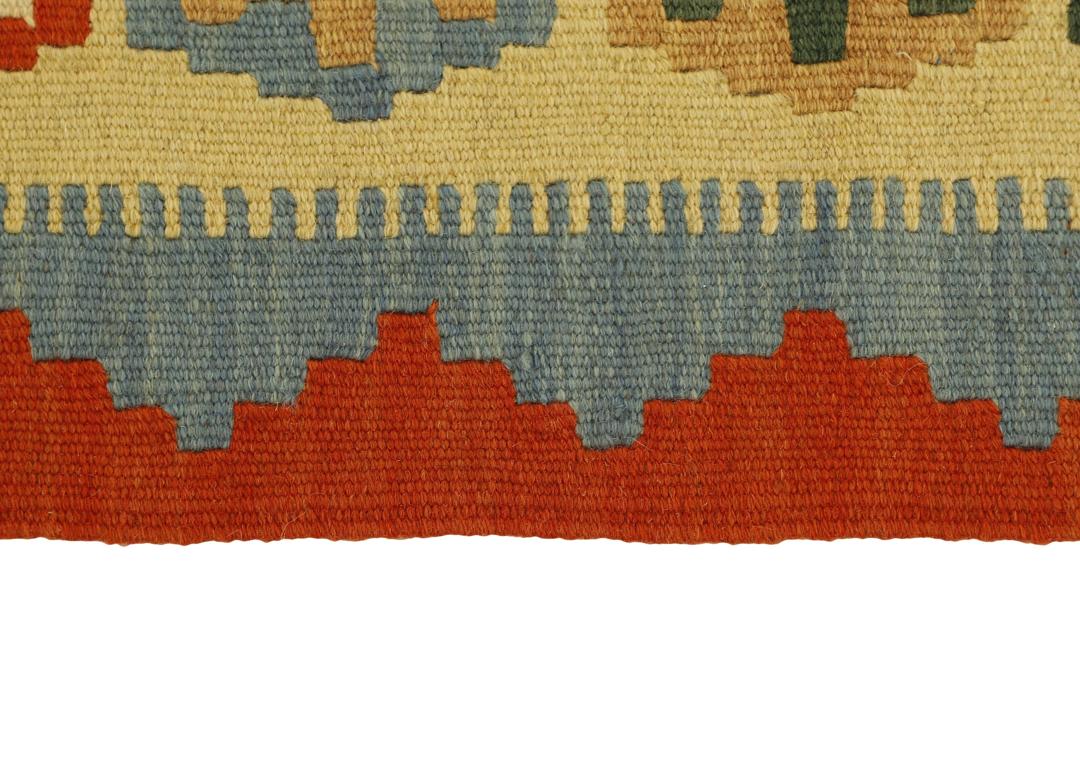 Håndvævet flerfarvet Kilim-tæppe med geometriske diamantmotiver fra Mellemøsten