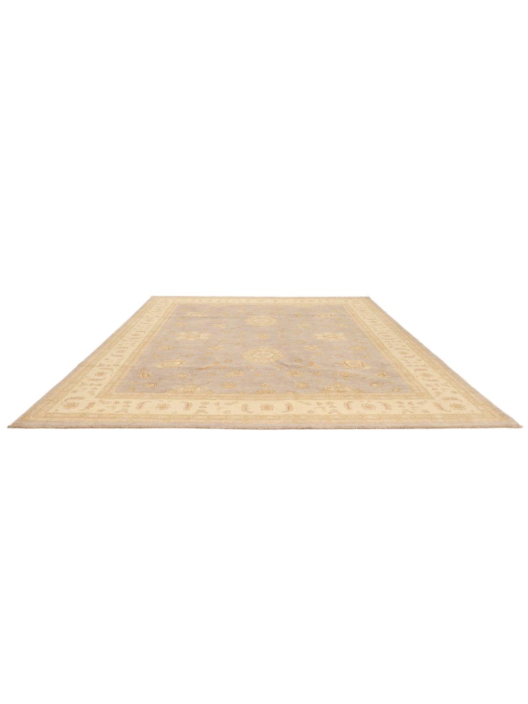 Covor afgan înnodat manual cu design floral bej și albastru deschis