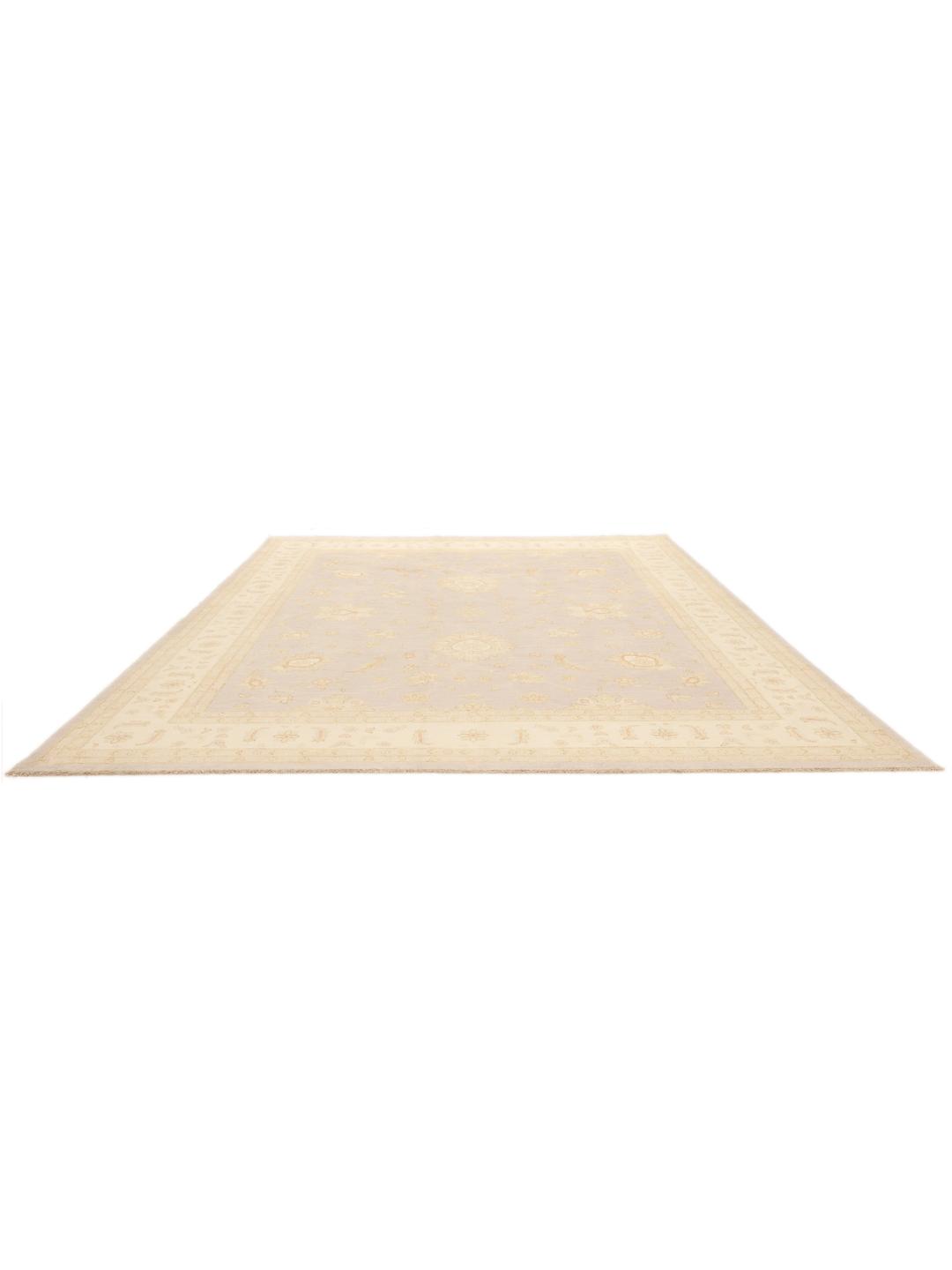 Covor afgan înnodat manual cu design floral bej și albastru deschis