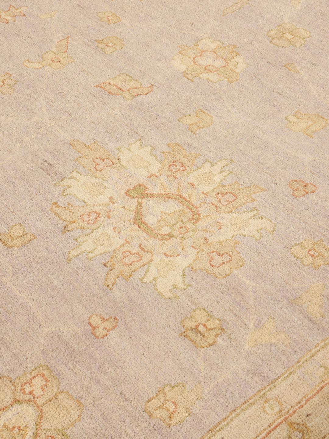 Covor afgan înnodat manual cu design floral bej și albastru deschis
