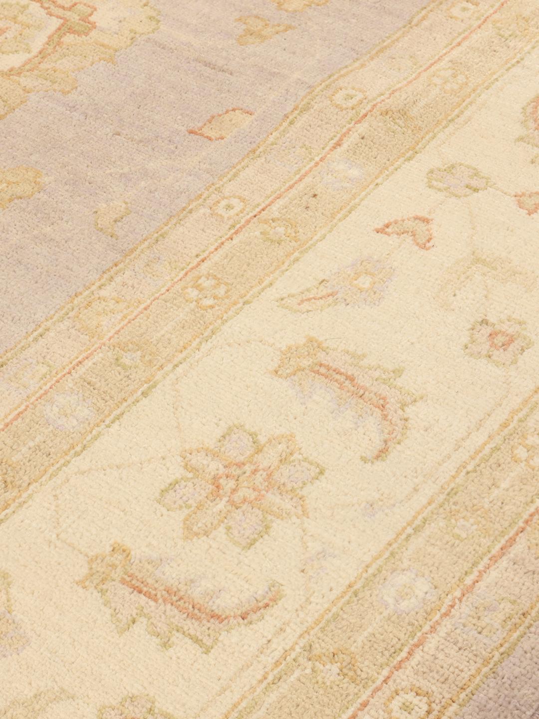 Covor afgan înnodat manual cu design floral bej și albastru deschis