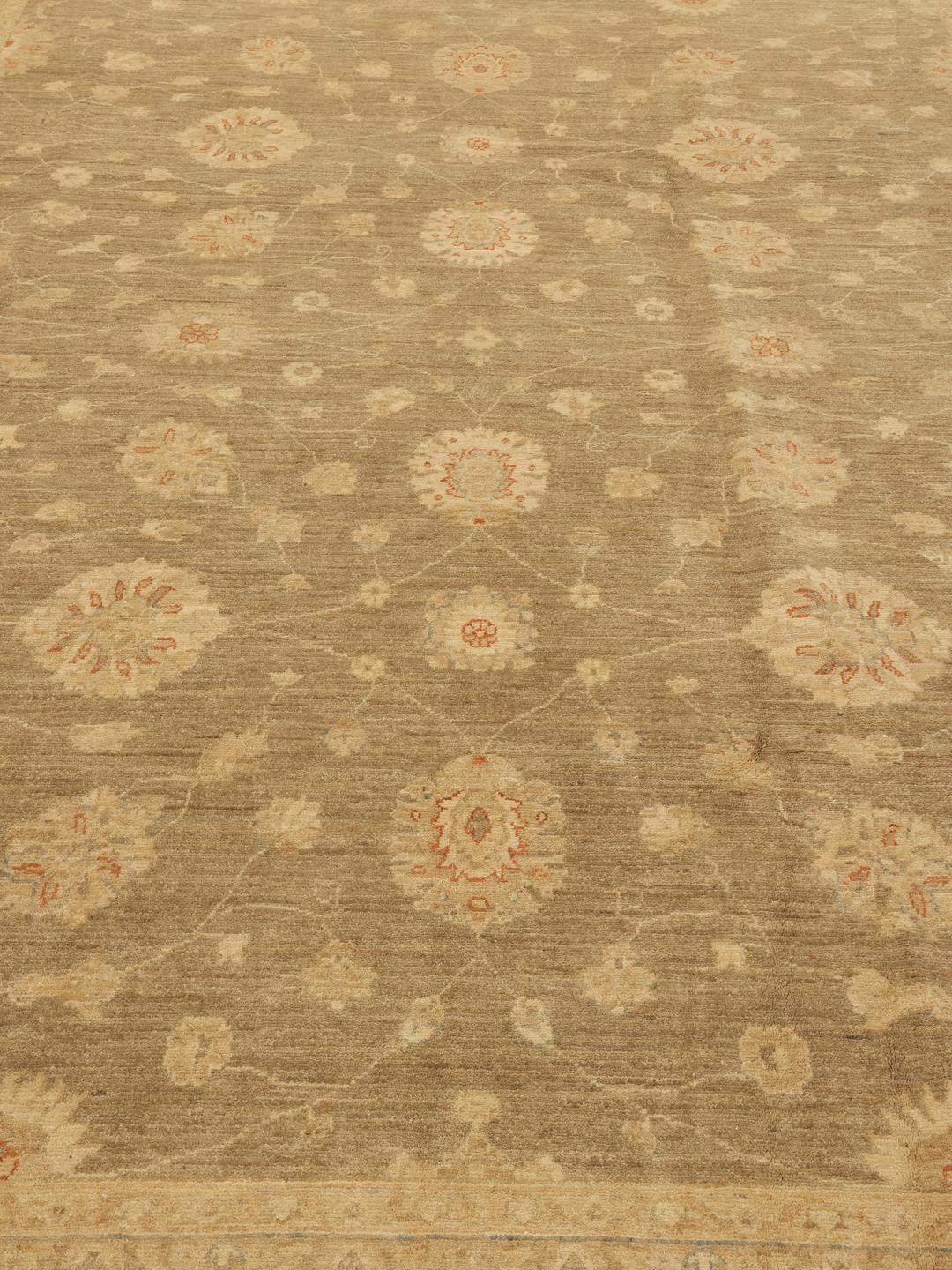 Hand-knotted Ziegler rug from Afghanistan in beige and earthy tones