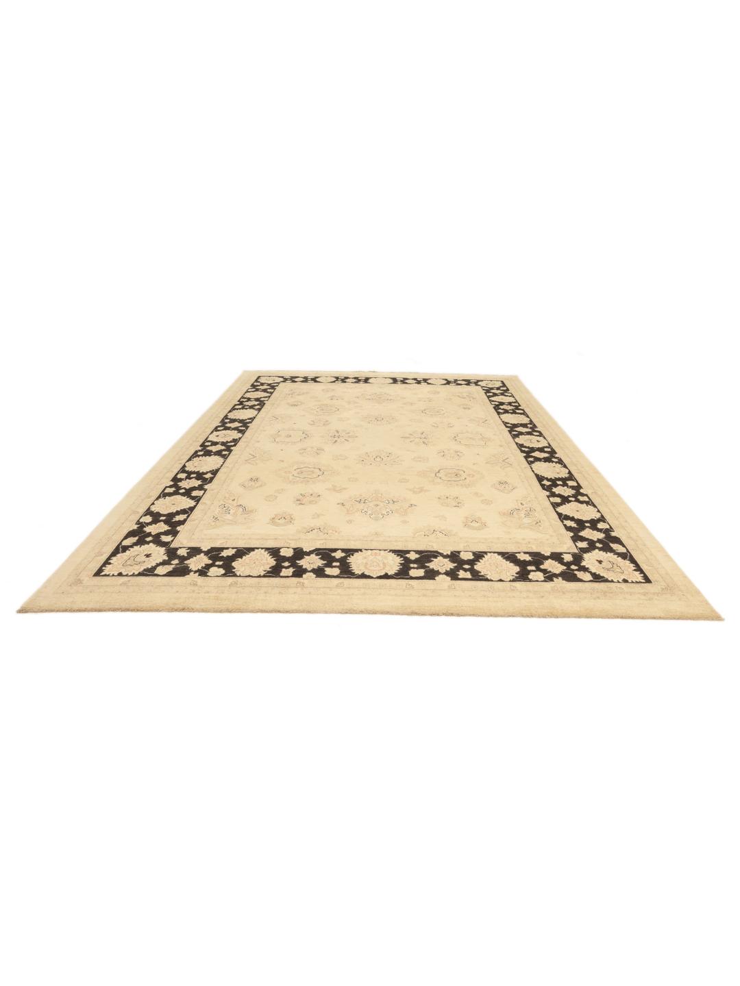 Handmade Ziegler rug from Afghanistan in beige and black with floral motifs