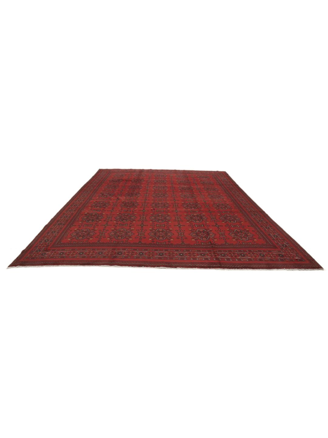 Tapis Afghan Khal Mohammadi rouge foncé avec des motifs géométriques traditionnels