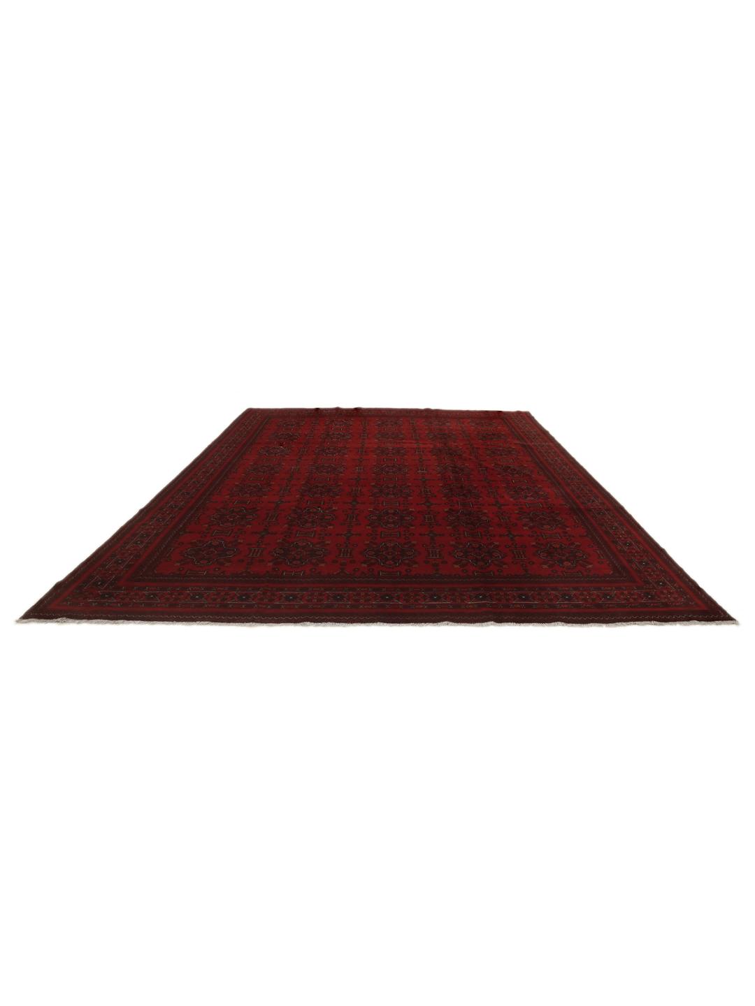 Tapis Afghan Khal Mohammadi rouge foncé avec des motifs géométriques traditionnels