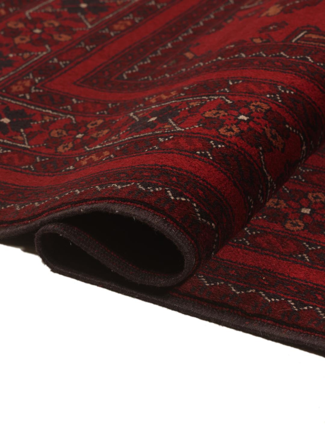 Tapis Afghan Khal Mohammadi rouge foncé avec des motifs géométriques traditionnels