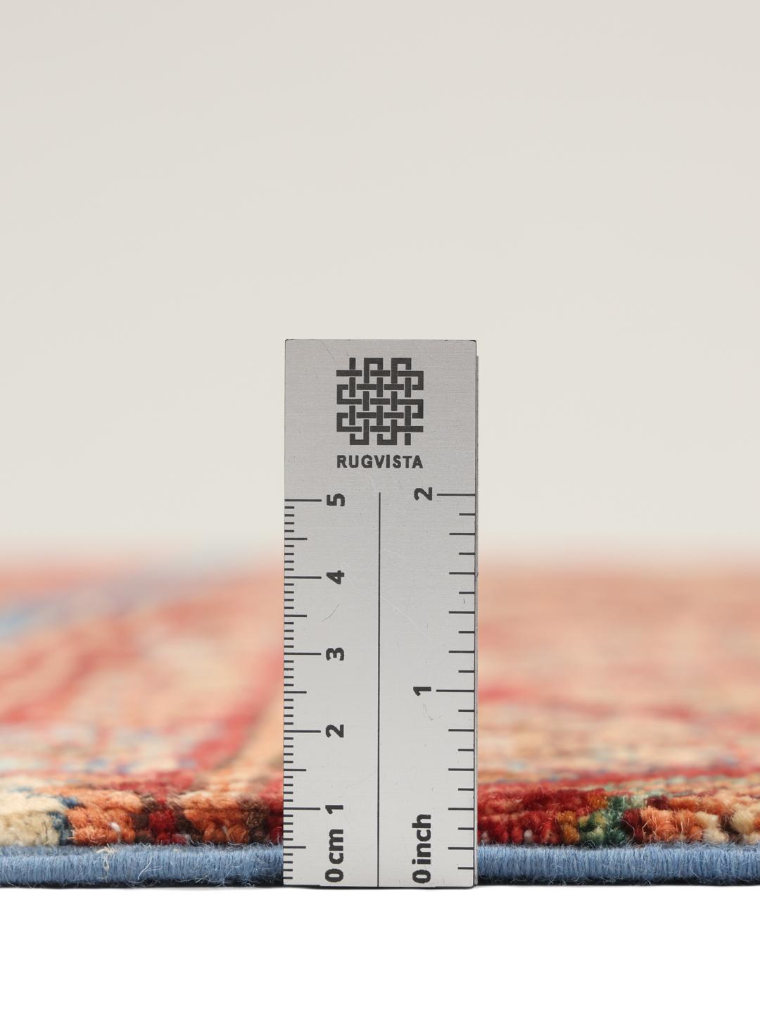 Handgeknoopt Afghaans tapijt met blauwe en rode geometrische patronen