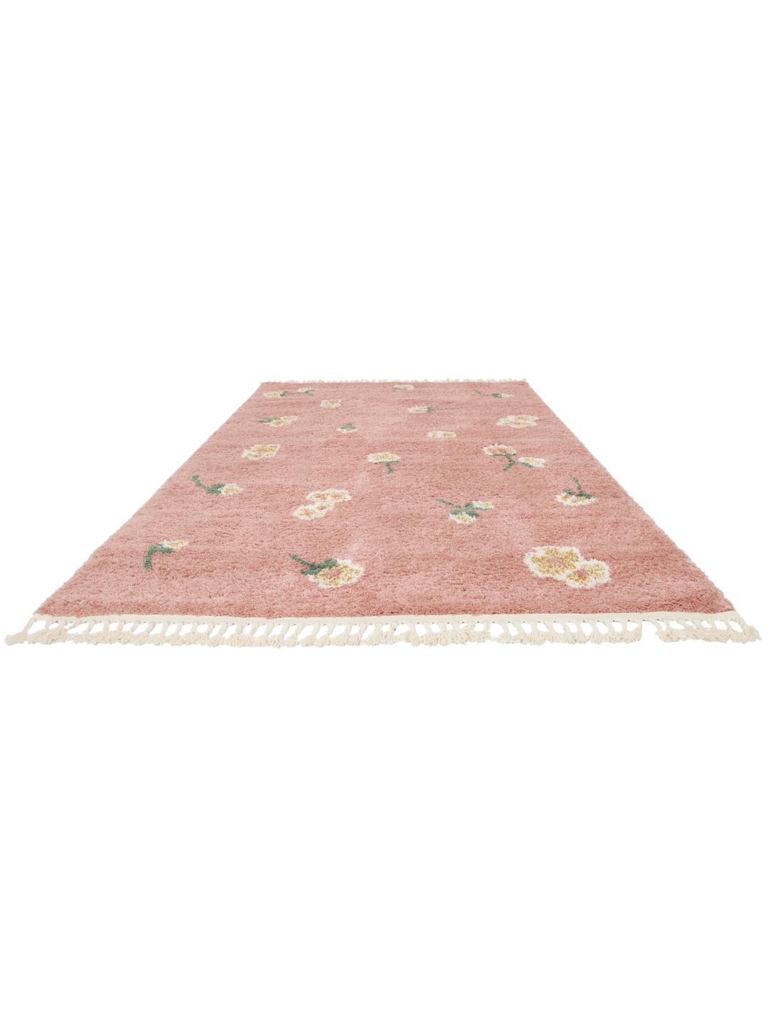 Roze tapijt met zachte pool en franjes