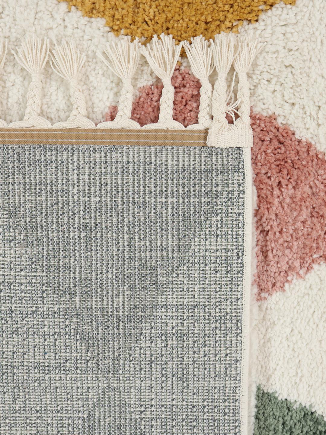 Multicolour tapijt met ruitpatroon en franjes