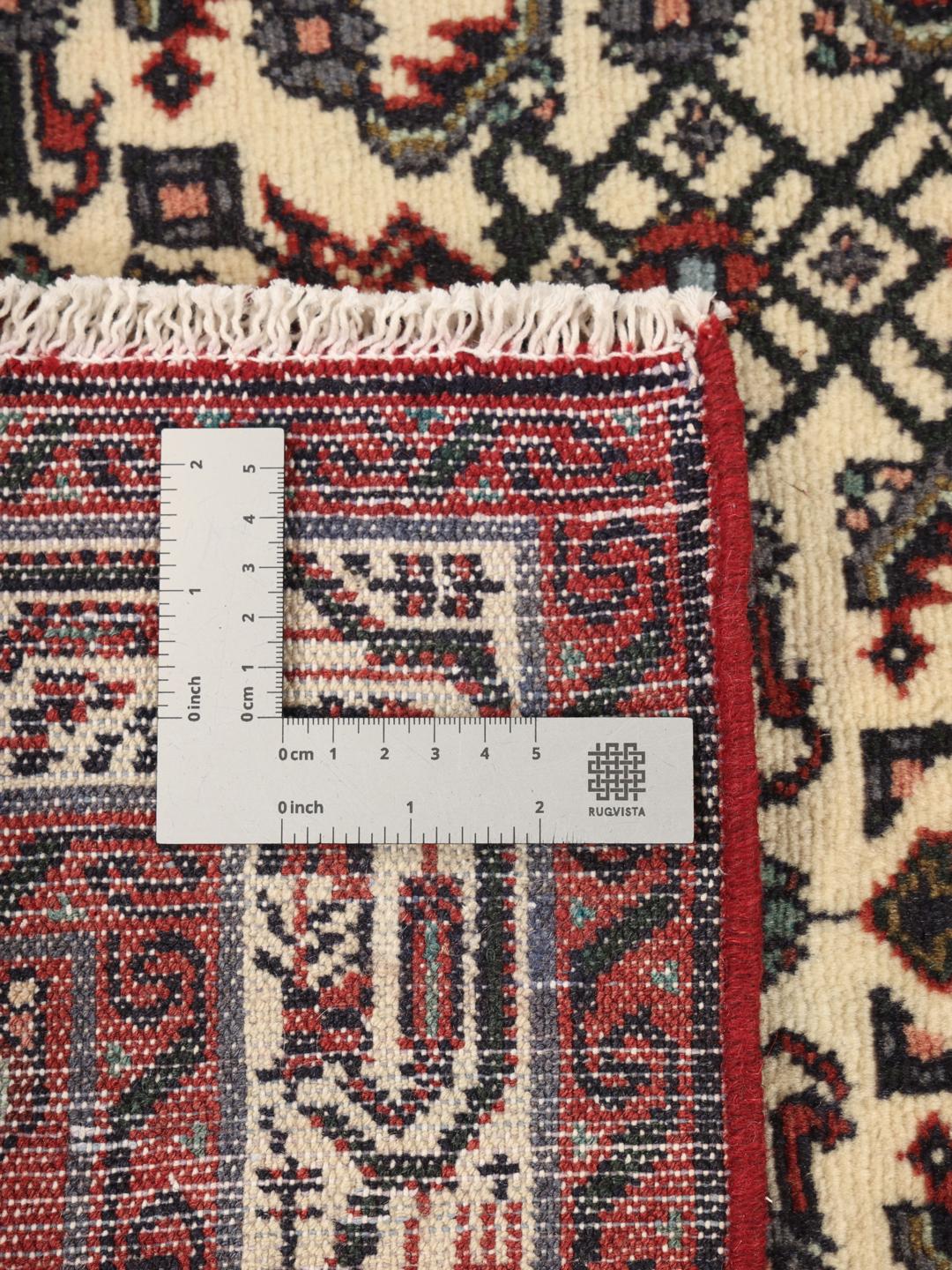 Tapis couloir du Moyen-Orient noué à la main en rouge et beige