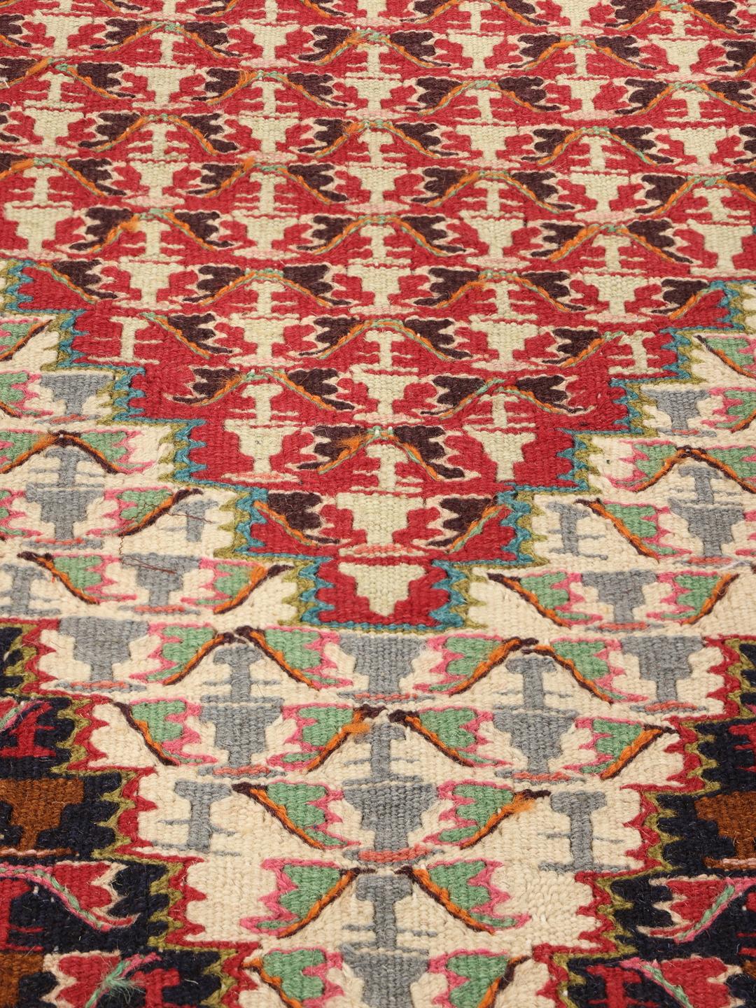 Tappeto Kelim Senneh multicolore tessuto a mano dal Medio Oriente
