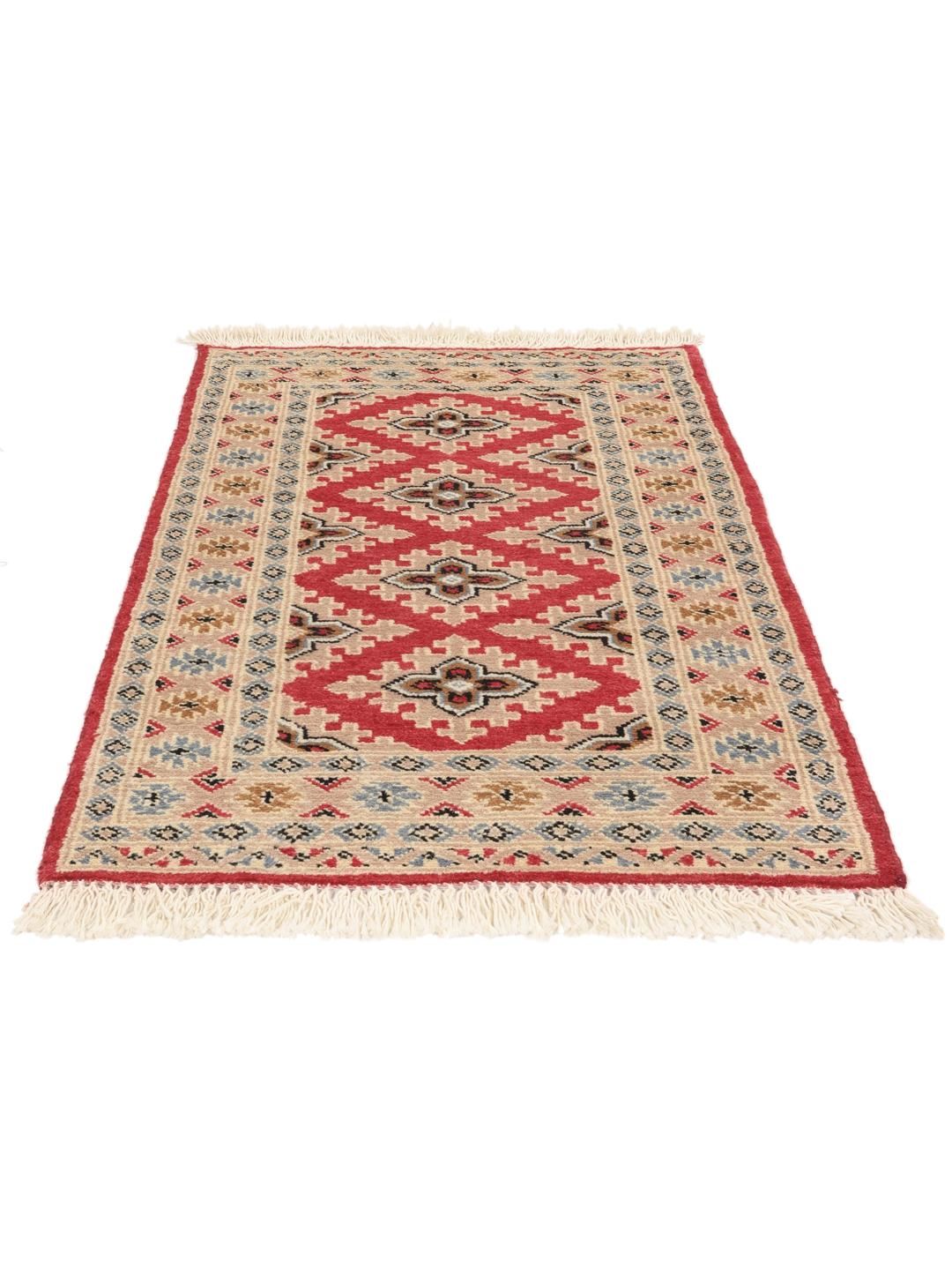 Hand-knotted Pakistan Bokhara 2ply rug in red and beige wool