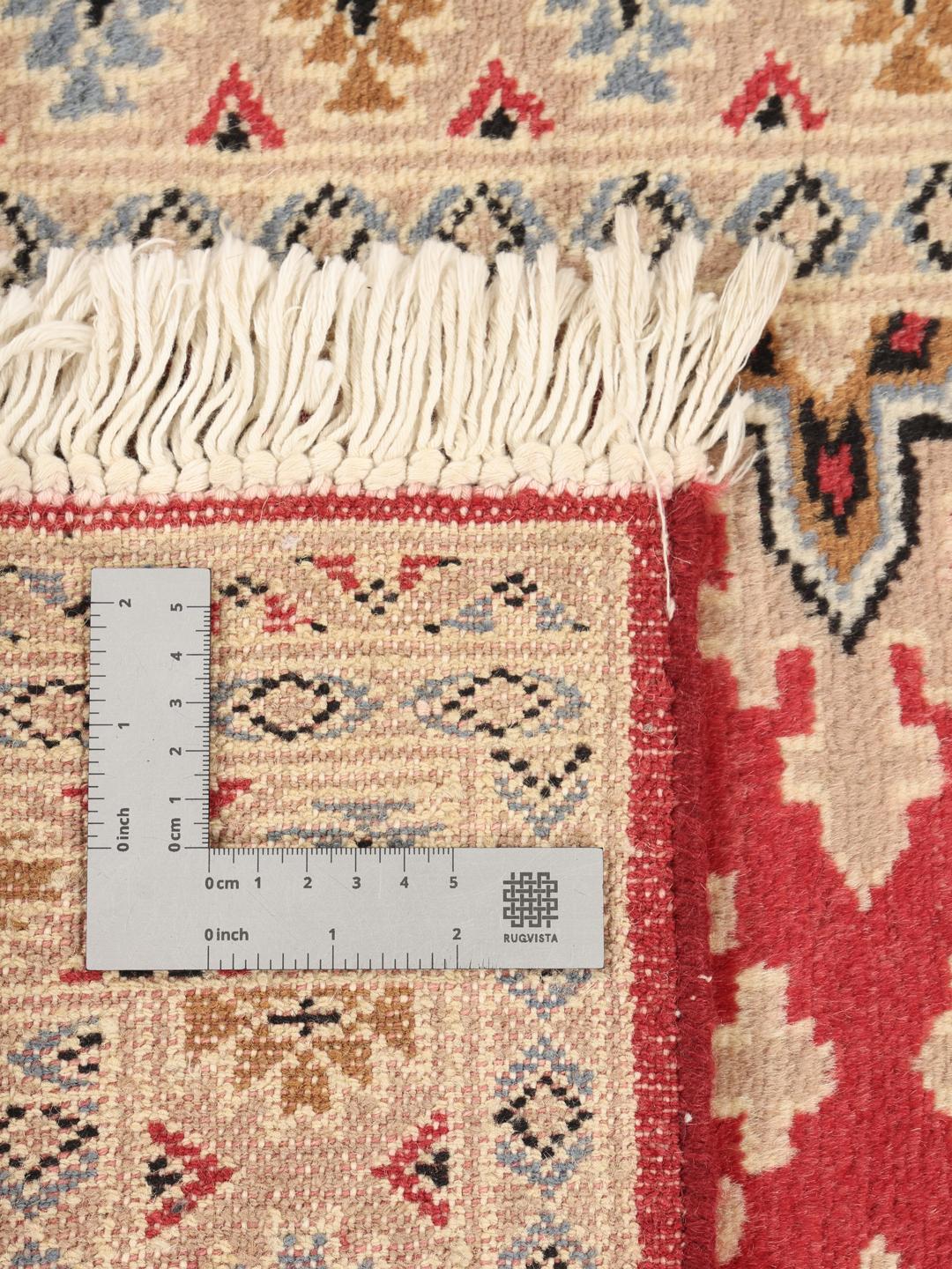 Hand-knotted Pakistan Bokhara 2ply rug in red and beige wool