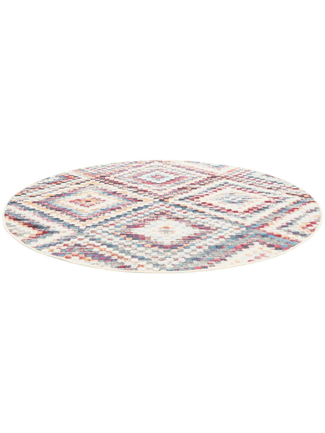 Multicolor rond vloerkleed met geometrische patronen