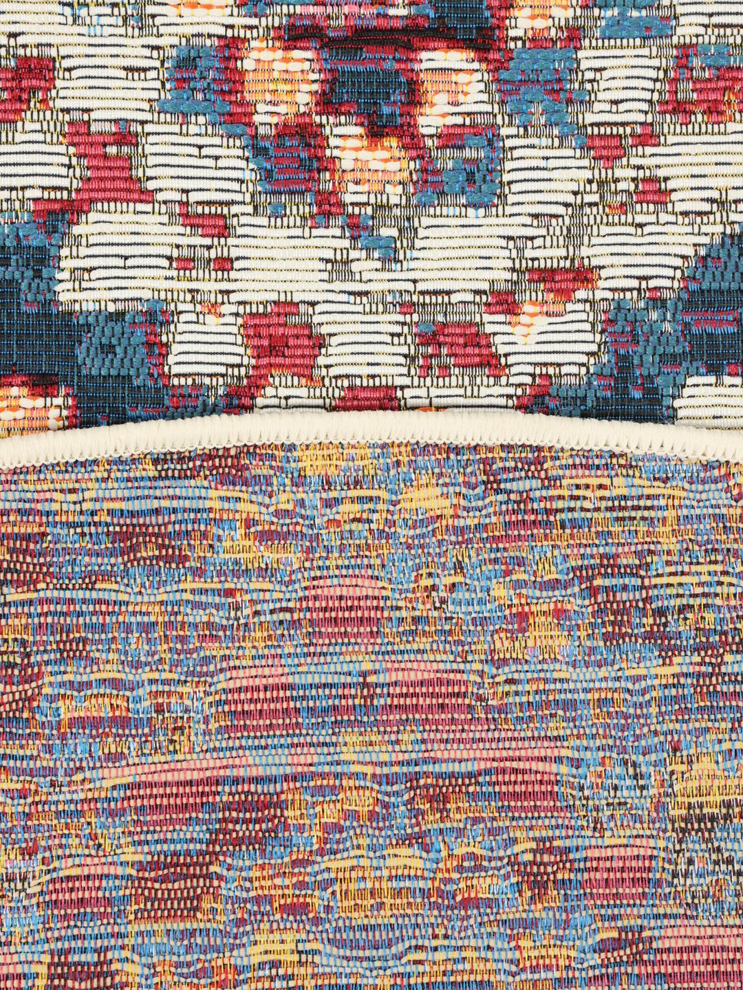 Multicolor rond vloerkleed met geometrische patronen