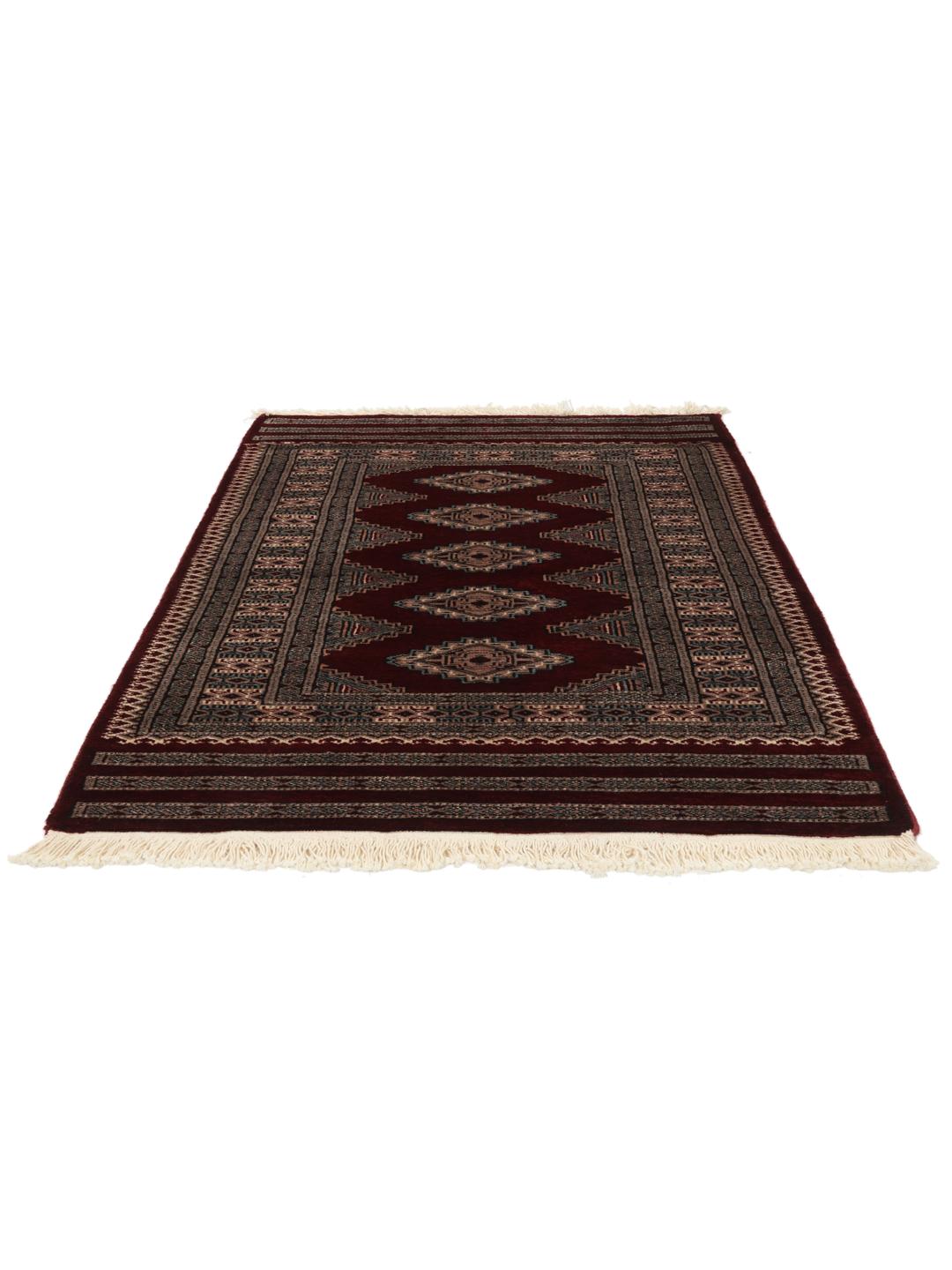 Hand-knotted Pakistan Bokhara 3ply rug in dark-red with classic motifs