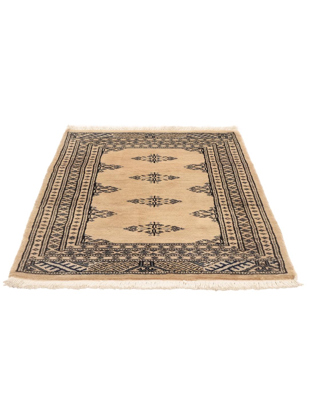 Hand-knotted beige Pakistan Bokhara 2ply rug with geometric motifs