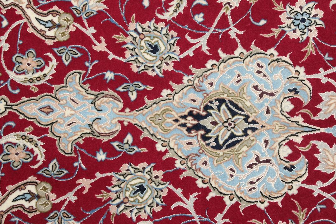 Håndknyttet Isfahan-tæppe fra Mellemøsten i rød og sort