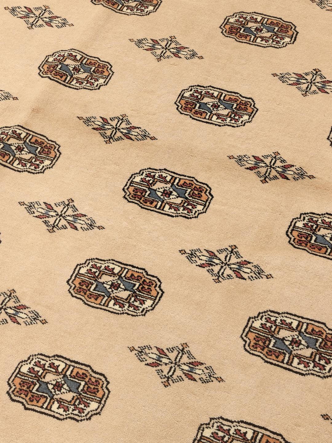 Hand-knotted Pakistan Bokhara rug with a beige wool pile