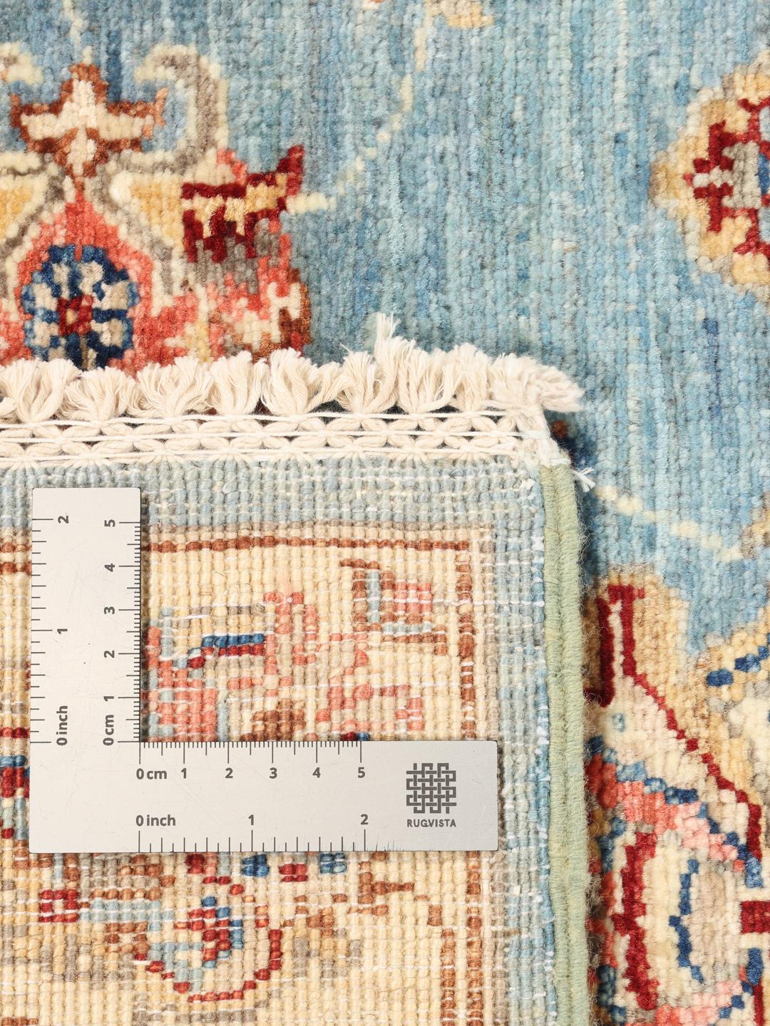 Håndknyttet løbertæppe fra Afghanistan med blå bund og blomstermotiver