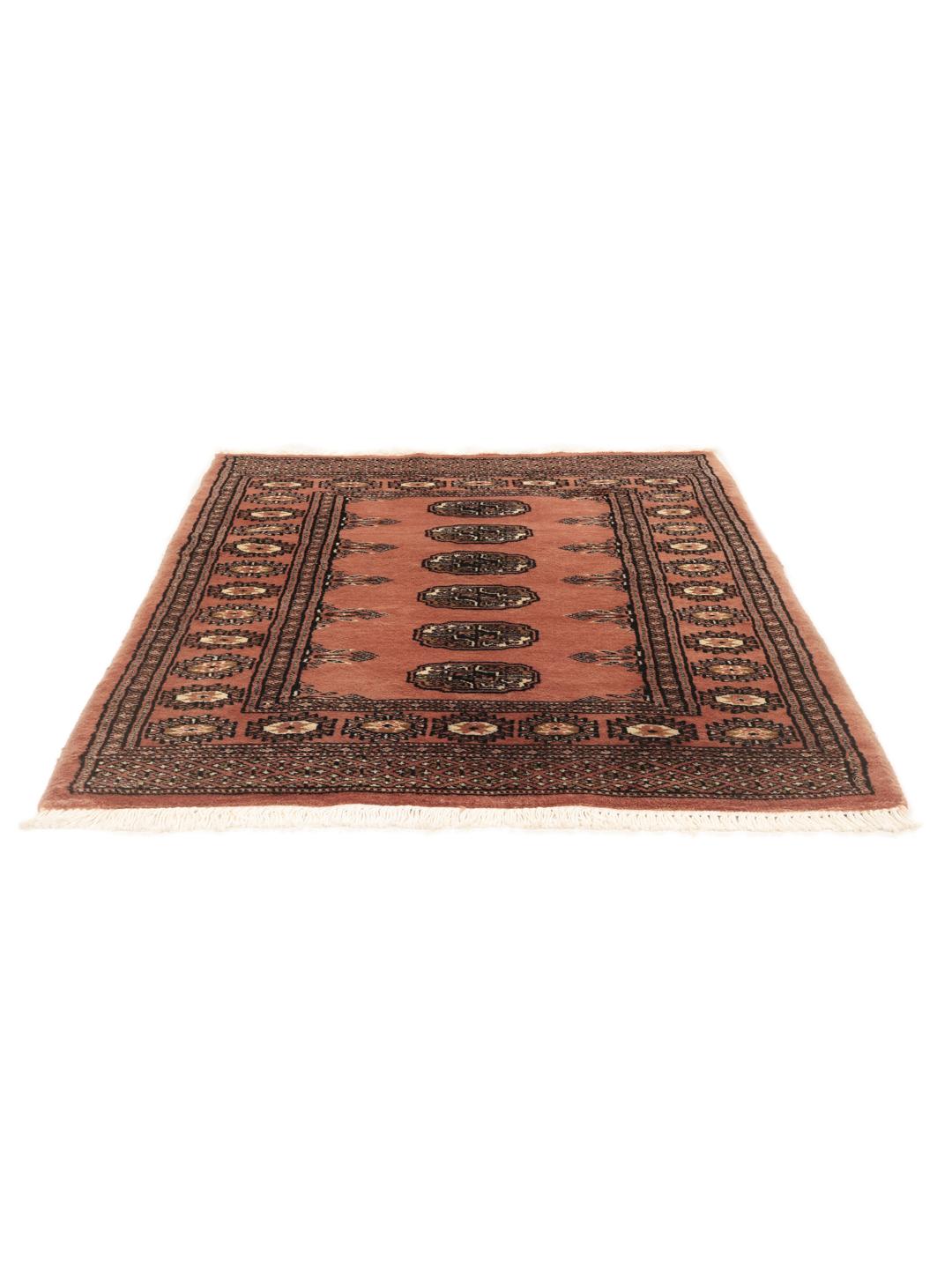 Hand-knotted Pakistan Bokhara 2ply rug in red with traditional motifs