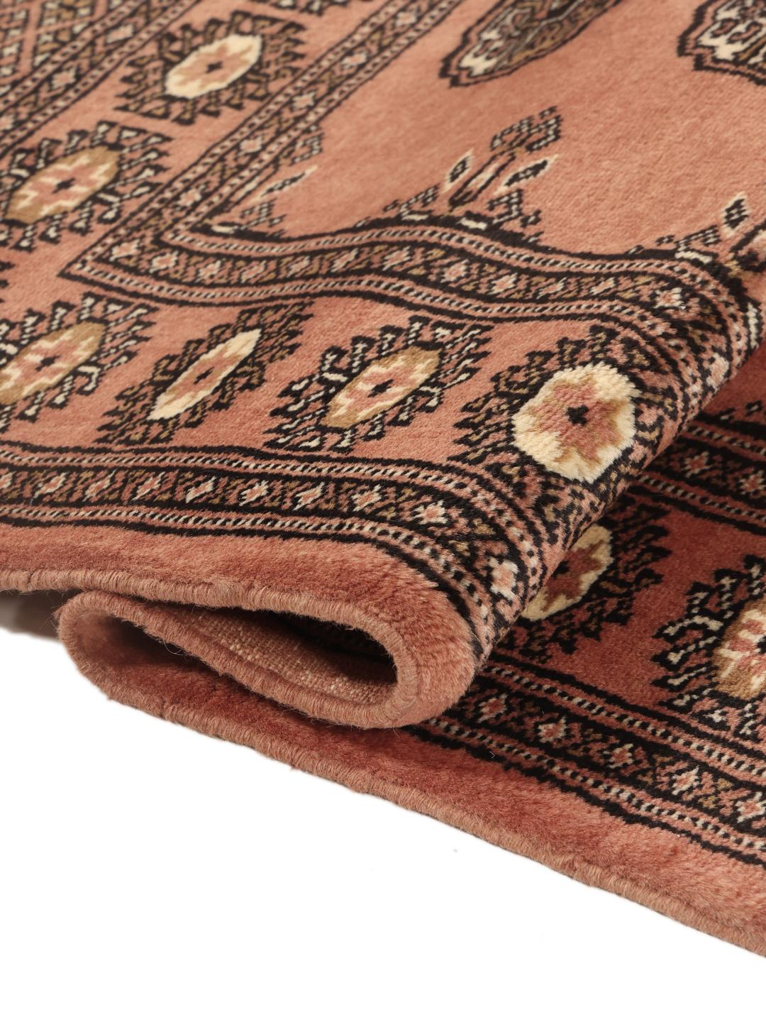 Hand-knotted Pakistan Bokhara 2ply rug in red with traditional motifs