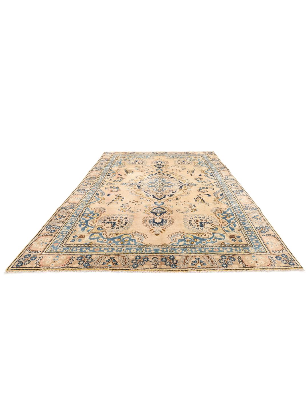 Vintage hand-knotted rug from the Middle East in beige and blue