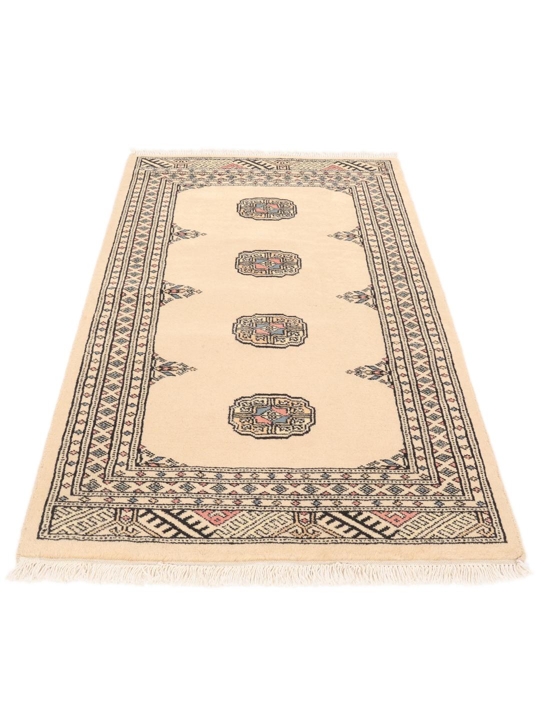 Hand-knotted Pakistan Bokhara 2ply rug in beige with traditional patterns