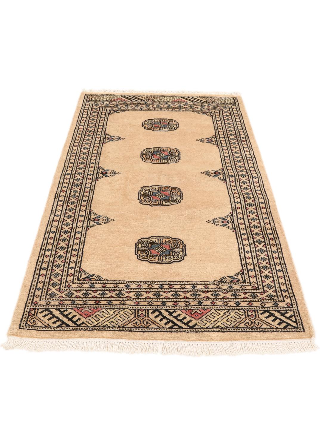 Hand-knotted Pakistan Bokhara 2ply rug in beige with traditional patterns
